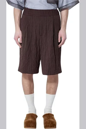 DRIES VAN NOTEN Korte broeken, Heren, Bruin, M, Polyester, Gekreukte Weef Shorts
