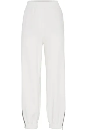 Brunello Cucinelli Broeken, Dames, Wit, M, Katoen, Cotton Smooth French Terry Track Broeken