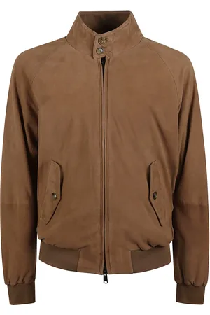 Baracuta Jassen, Heren, Bruin, XS, Leer, Tabak Suede Jas met Geribbelde Details