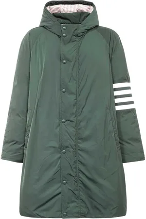 Thom Browne Mantels, Heren, Groen, M, Polyester, Technische stof parka met gestreepte details