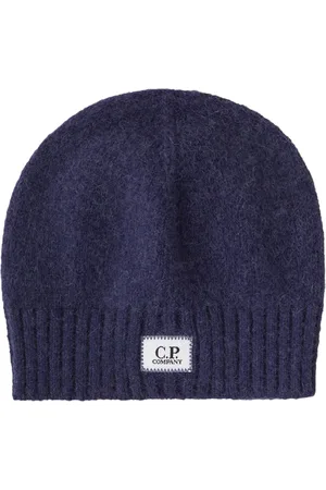 C.P. Company Accessoires, Heren, Blauw, ONE Size, Wol, Alpaca Wollen Ribgebreide Beanie met Logo Patch