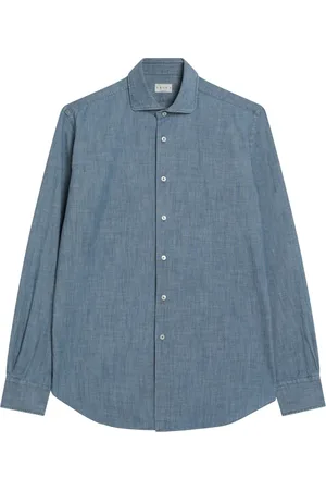 Xacus Overhemden, Heren, Blauw, M, Denim, Lange mouw op maat gemaakt overhemd
