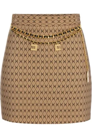 Elisabetta Franchi Rokken, Dames, Bruin, M, Satijn, Mini-rok met ruitprint en ketting