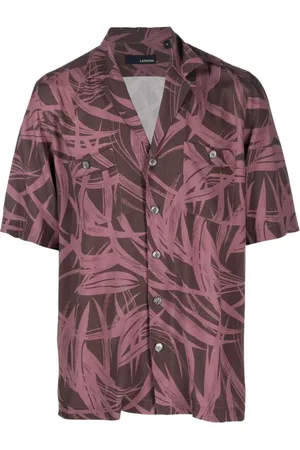LARDINI Overhemden, Heren, Roze, L, Viscose Shirt met Korte Mouwen