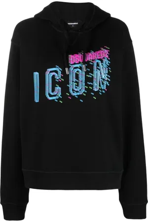 Dsquared2 Sweatshirts & Hoodies, Dames, Zwart, M, Katoen, Icon Pixel Cool Fit Hoodie