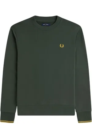 Fred Perry Sweatshirts & Hoodies, Heren, Groen, M, Katoen, Groene katoenen sweater met ronde hals