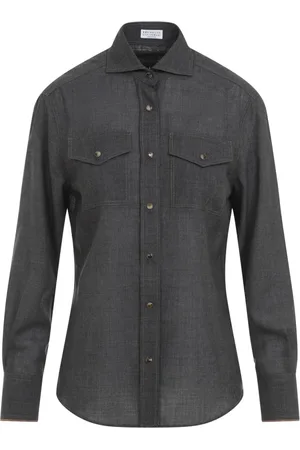 Brunello Cucinelli Blouses & Shirts, Dames, Grijs, S, Wol, Grijs wollen overhemd
