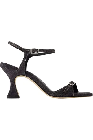 Carel Schoenen, Dames, Zwart, 37 EU, Denim, Zwarte denim pumps met enkelbandje