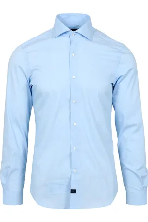 FAY Overhemden, Heren, Blauw, L, Katoen, Klassiek overhemd met lange mouwen