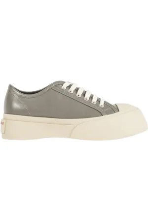 Marni Schoenen, Dames, Grijs, 37 EU, Leer, Leren Sneakers met Vetersluiting