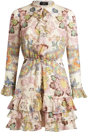 Etro Kleedjes, Dames, Veelkleurig, S, Witte Zijden Mini-jurk met Bloemenprint