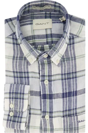 GANT Overhemden, Heren, Veelkleurig, L, Linnen, Regular Fit Madras Linnen Overhemd