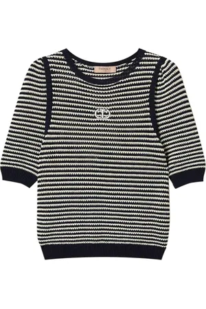 Twin-Set Truien, Dames, Zwart, M, Blauwe Bicolor Trui met Oval T Logo