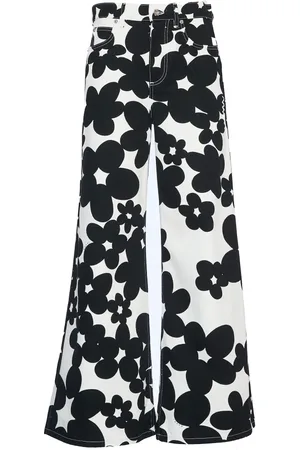Marni Broeken, Dames, Zwart, S, Katoen, Zwarte broek met bloemenprint