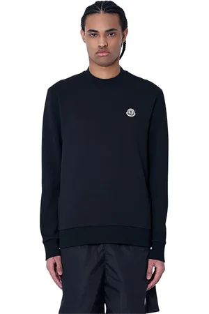Moncler Sweatshirts & Hoodies, Heren, Zwart, XL, Katoen, Katoenen crewneck sweatshirt met logomotief