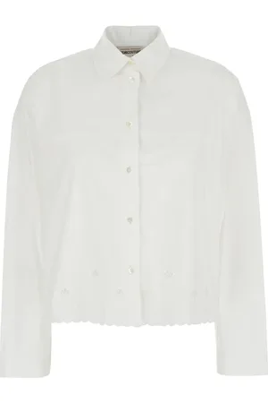 SEMICOUTURE Blouses & Shirts, Dames, Wit, S, Katoen, Witte Kanten Geborduurde Klassieke Kraag Shirt