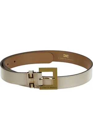Elisabetta Franchi Accessoires, Dames, , M, Leer, Crème leren riem met logo gesp
