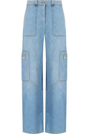 Elisabetta Franchi Jeans, Dames, Blauw, W28, Katoen, Lichtblauwe Cargo Jeans