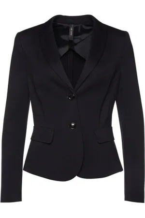 Marc Cain Jassen, Dames, Blauw, 2Xl, Leer, Midnight Jersey Blazer Jacket