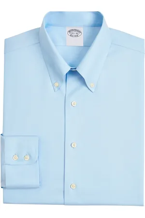 Brooks Brothers Overhemden, Heren, Blauw, 3Xl, Katoen, Pastelblauw Slim Fit Strijkarm Stretch Supima Katoenen Overhemd met Button Down Kraag