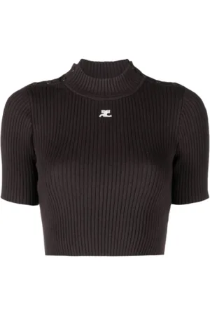 Courrèges Truien, Dames, Bruin, S, Polyester, Ribgebreide Crop Trui