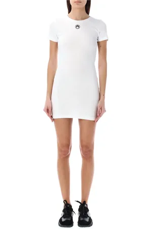 Marine Serre Kleedjes, Dames, Wit, M, Katoen, Rib T-shirt Jurk