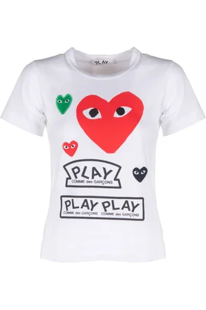 Comme des Garçons Tops, Dames, Wit, S, Katoen, Women Multilogo and Heart Tee