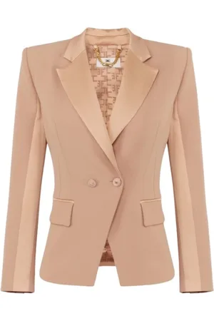 Elisabetta Franchi Jassen, Dames, , L, Satijn, Satijnen Revers Crêpe Jasje