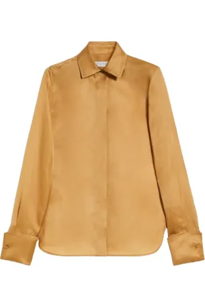 Max Mara Blouses & Shirts, Dames, Bruin, S, Satijn, Klassiek zijden overhemd
