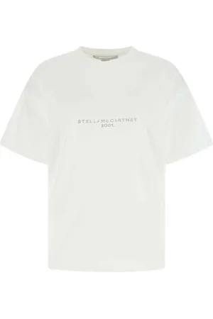 Stella McCartney Tops, Dames, Wit, XS, Katoen, T-shirt met ronde hals en verlaagde schoudernaad
