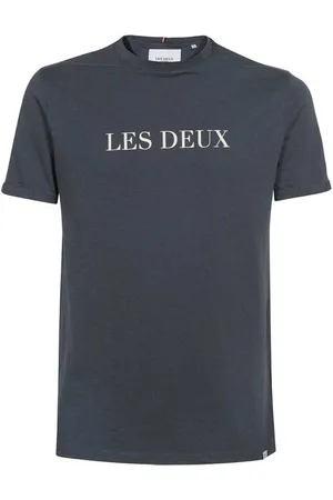 Les Deux Tops, Heren, Blauw, XL, Katoen, Geribbelde Crew T-Shirt
