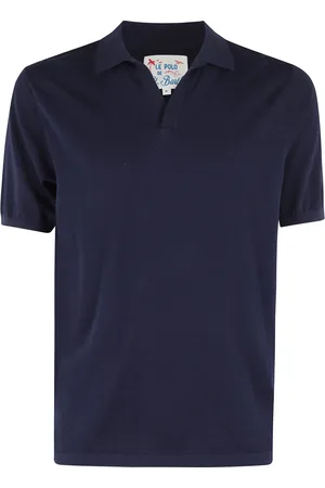 MC2 SAINT BARTH Tops, Heren, Blauw, XL, Katoen, Navy Polo Shirt Classic V-Neck Short Sleeve