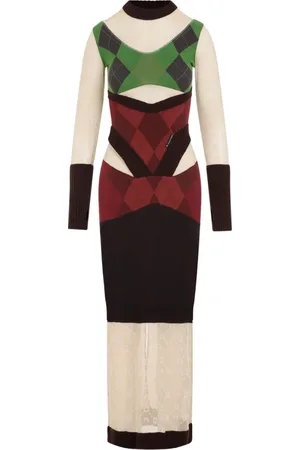 Marine Serre Kleedjes, Dames, Veelkleurig, S, Katoen, Regenerated Lozenge Knit Fitted Jurk