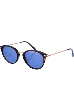 Calvin Klein Accessoires, Dames, Zwart, ONE Size, Ronde Acetaat Zonnebril met Metalen Details