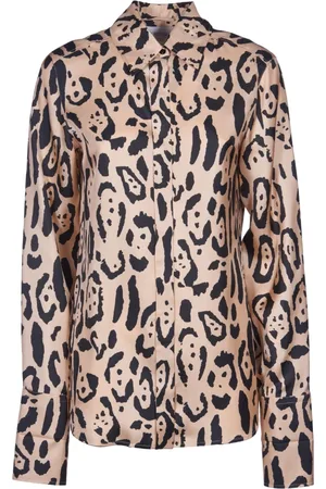 Sportmax Blouses & Shirts, Dames, Bruin, S, Animal Print Zijden Shirt