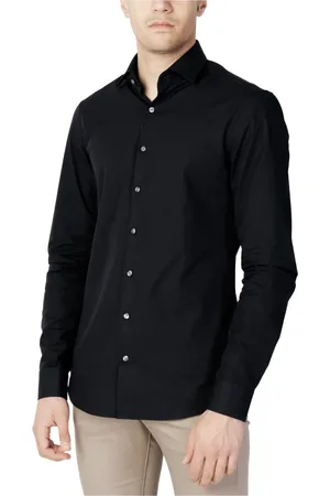Calvin Klein Overhemden, Heren, Zwart, M, Katoen, Button-Front Lange Mouw Shirt