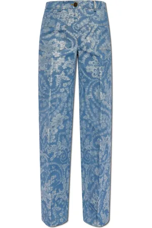 Etro Broeken, Dames, Blauw, XS, Katoen, Broeken met decoratief patroon