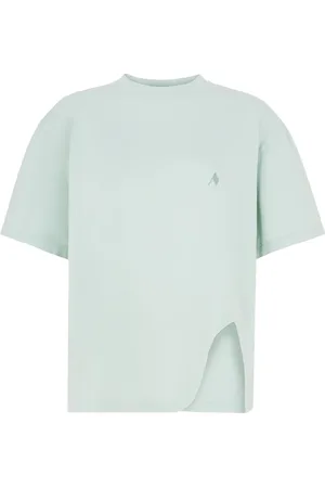 The Attico Tops, Dames, Groen, S, Katoen, Geribbelde T-shirt met Logo Borduursel