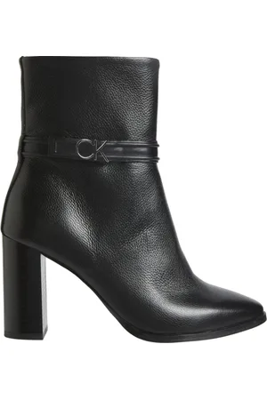 Calvin Klein Schoenen, Dames, Zwart, 38 EU, Leer, Zwarte Enkellaars