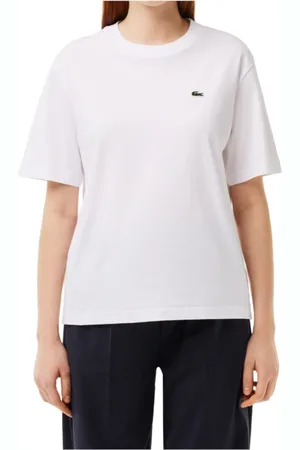 Lacoste Tops, Dames, Wit, 2Xs, Katoen, Zacht Jersey T-shirt met Geribbelde Kraag