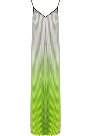 Essentiel Antwerp Kleedjes, Dames, Groen, M, Polyester, Groene Verloop Geplooide Lange Jurk