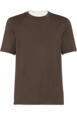Brunello Cucinelli Tops, Heren, Bruin, S, Koffiebruin Crew Neck T-shirts