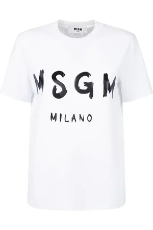 Msgm Tops, Dames, Wit, M, Katoen, Witte Katoenen Logo T-shirt