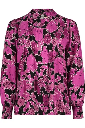 Fabienne Chapot Blouses & Shirts, Dames, Veelkleurig, XS, Roze Bloemen Blouse met Mandarijnkraag