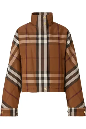Burberry Jassen, Dames, Bruin, L, Ayton Check Zip-Up Jas