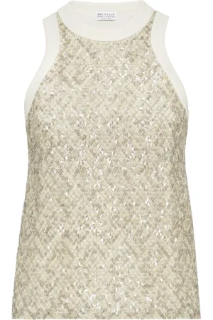 Brunello Cucinelli Tops, Dames, Groen, L, Katoen, Geborduurde katoenen jersey top