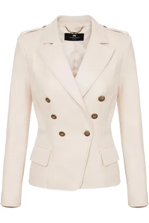 Elisabetta Franchi Jassen, Dames, Wit, XL, Leer, Witte leren sportjas