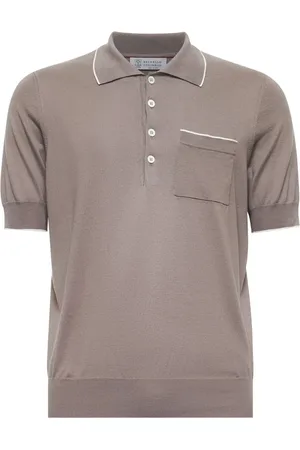 Brunello Cucinelli Tops, Heren, Bruin, L, Katoen, Polo Shirt met Zakdetail