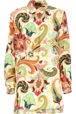 Etro Blouses & Shirts, Dames, Veelkleurig, L, Witte zijden blouse met paisley-motief