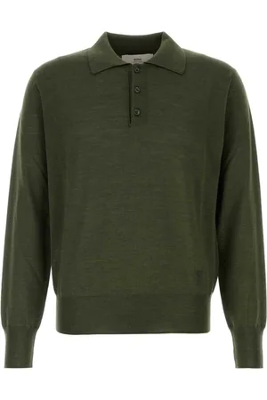 Ami Tops, Heren, Groen, M, Wol, Olijfgroen poloshirt van wolmix